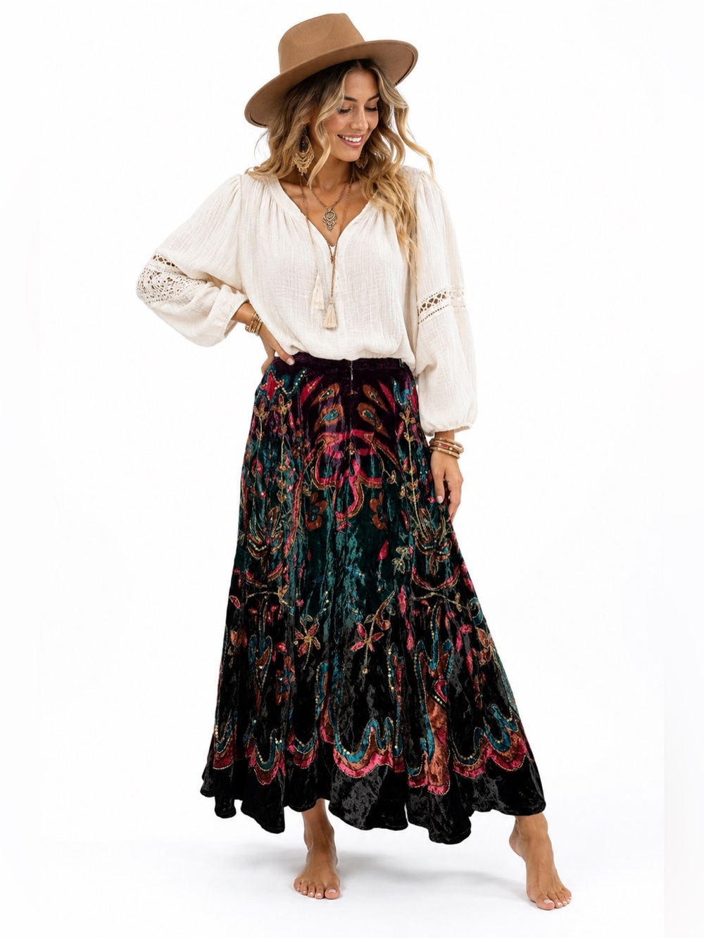VTG 90s Requirements Velvet Burnout Paisley Maxi Skirt Medium
